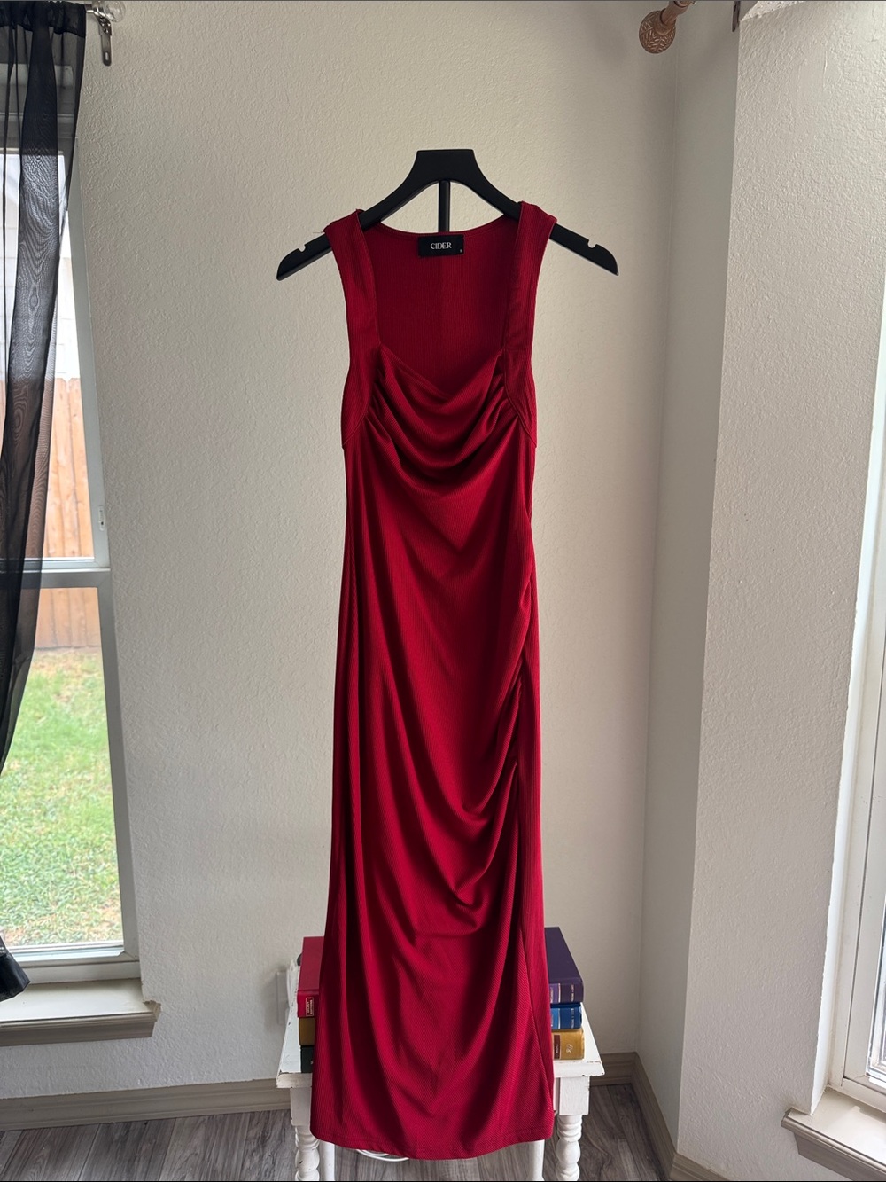 Cider Deep Red Draped Maxi Dress